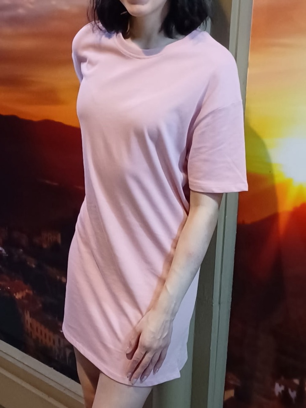 Women’s Relaxed Pink Crewneck T-Shirt Dress